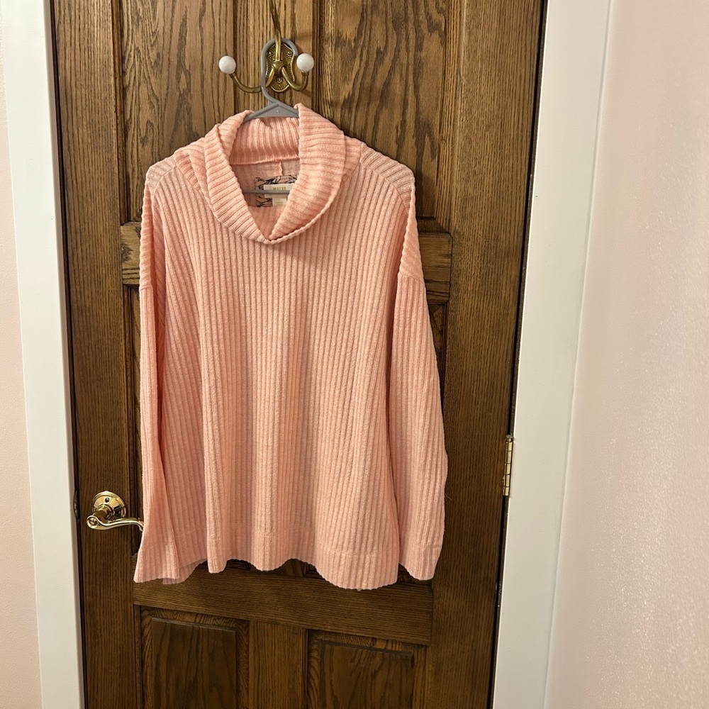 Maeve by Anthropologie Turtleneck Soft Pink Ribbed Cowl Neck Sweater Large - Picture 4 of 12